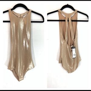 Halston Heritage Angelica Metallic Jersey Bodysuit